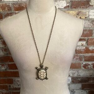 Gold Turtle Long Pendant Necklace